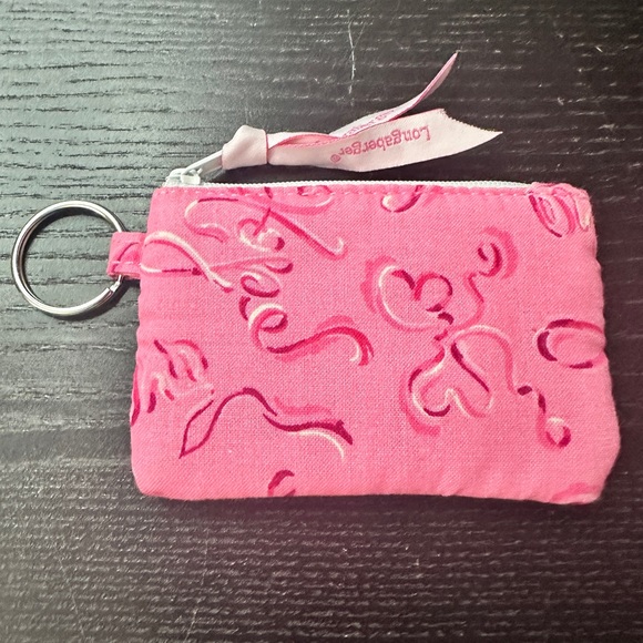 Longaberger Homestead Pink Ribbons of Hope Zip Coin Purse Case Key Ring NEW - Picture 1 of 7